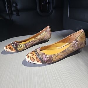 Moda Spana Cheetah Wine Floral/Paisley Design Flats Womens 8M‎ Fair PreOwned